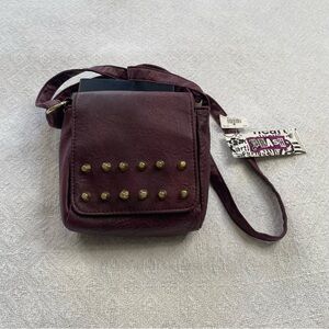 Brash Studded Crossbody Bag~ very small ~ Adjustable Strap ~Color:‎ Eggplant